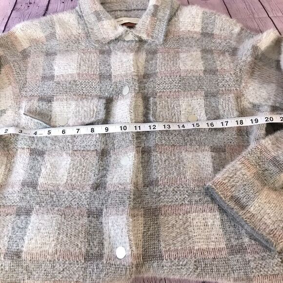 Anthropologie Pilcro Eliza Cream Plaid Sweater Longline Jacket Coat Shacket L - Picture 7 of 12